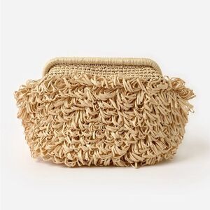 B2B Los Angeles Melia Fringe Clutch Bag Natural NWOT